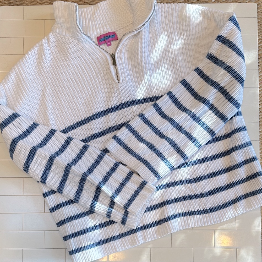 EDIKTED Quarter Zip Pullover Striped Cotton Sweater (XS)